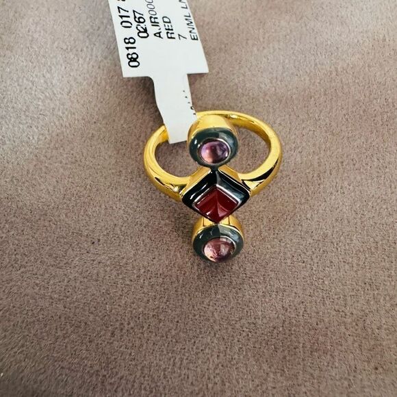 Alexis Bittar Vitreum 14K Goldplated Carnelian Amethyst Linear Ring, Size 8 NWT - Picture 8 of 14